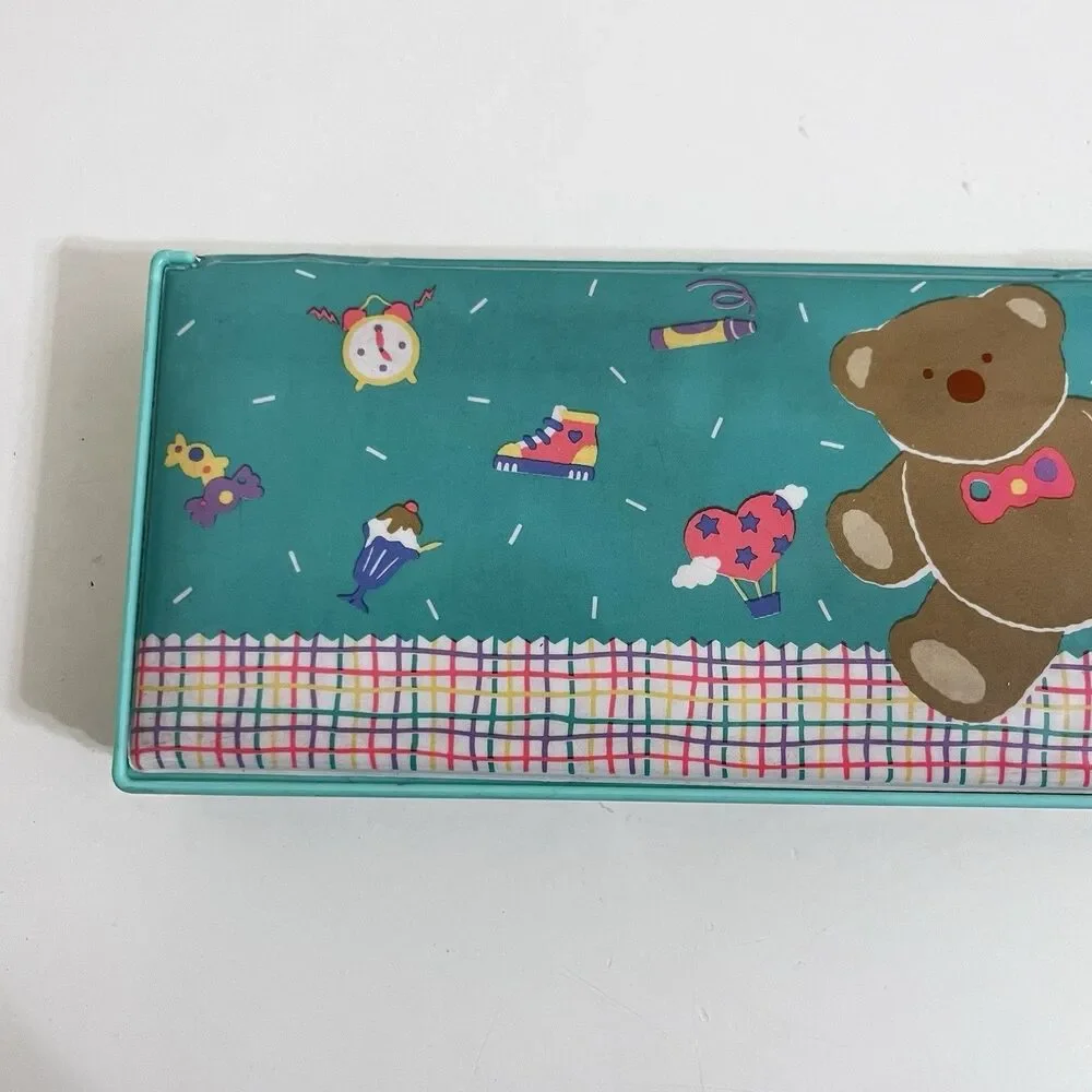Vintage Sanrio Bear Padded Multi-Function Pencil Case Pop-Open Compartments 1990